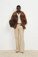 Hazel Brown Reversible Shearling Jacket in 100% Wool Pile