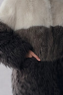 Jessie  Leather Trim Color Block Wool Fur in Italian Sourced Sheep Fur