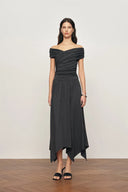 Isabella Smocked Drape Sleeveless Dress in Brushed Cotton Blend