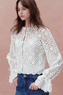 Quinn Handcrafted Button Loops Cut Out Crochet Cardigan in Cotton