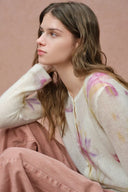 Irida Iris and Lily Print Knit Cardigan in Merino-Mohair Blend