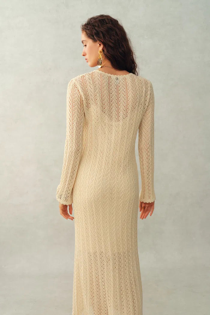 Eliana 3D Floral Open-Knit Dress in Linen Blend fbrq.com Eliana 3D Floral Open-Knit Dress in Linen Blend fbrq.com