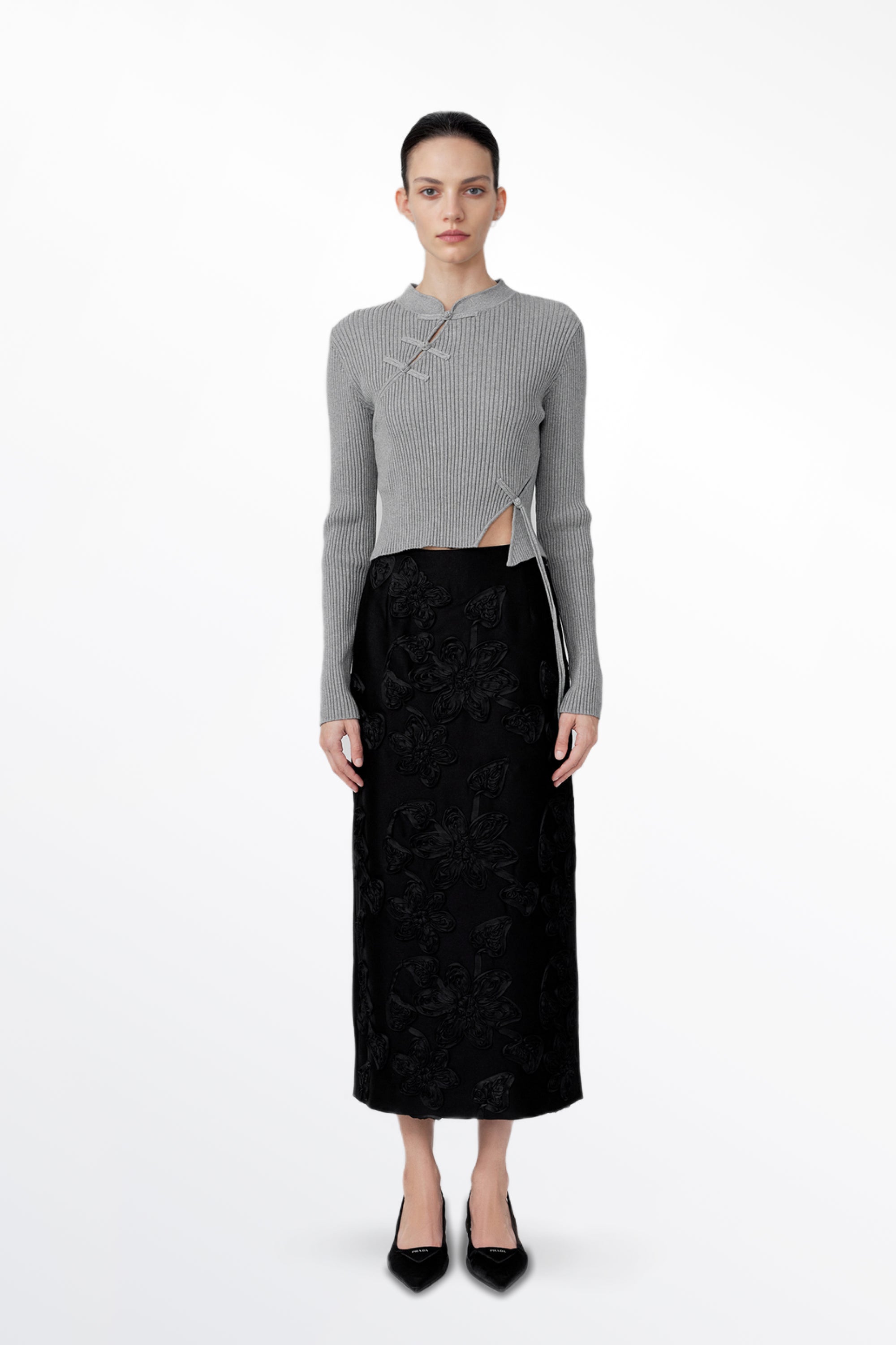 Engrave Embroidered Skirt in Silk Wool