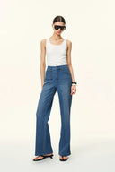 Jeans Billie de pierna recta con trenzado a mano en denim elástico ligero