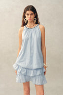 Hazel Boho Embroidery Jacquard Halterneck Sleeveless Top and Pants Set in Cotton
