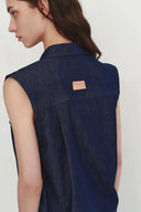 Top ligero sin mangas Giulia y falda midi en mezclilla de lino y algodón