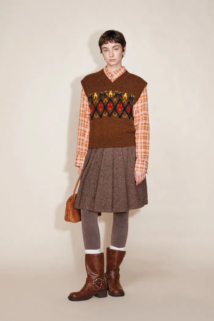 Frou Tribal Art Inspired Fair Isle Sleeveless Vest Top in Wool Alpaca Blend Knit