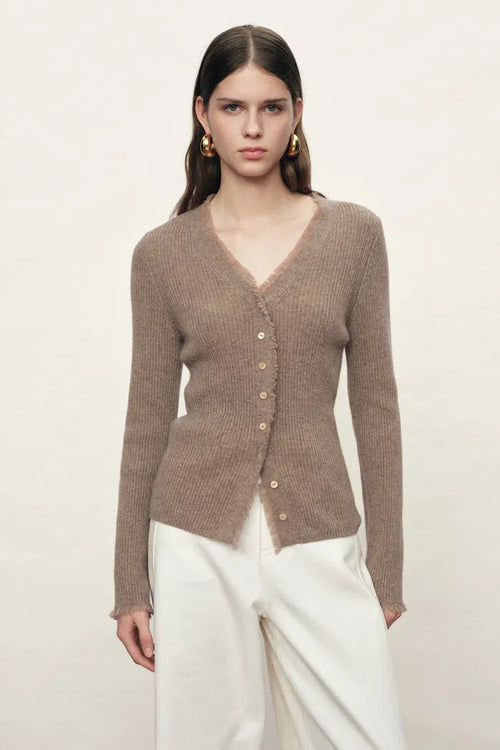 Liora Fringe Button-Front Cardigan in Cashmere Knit