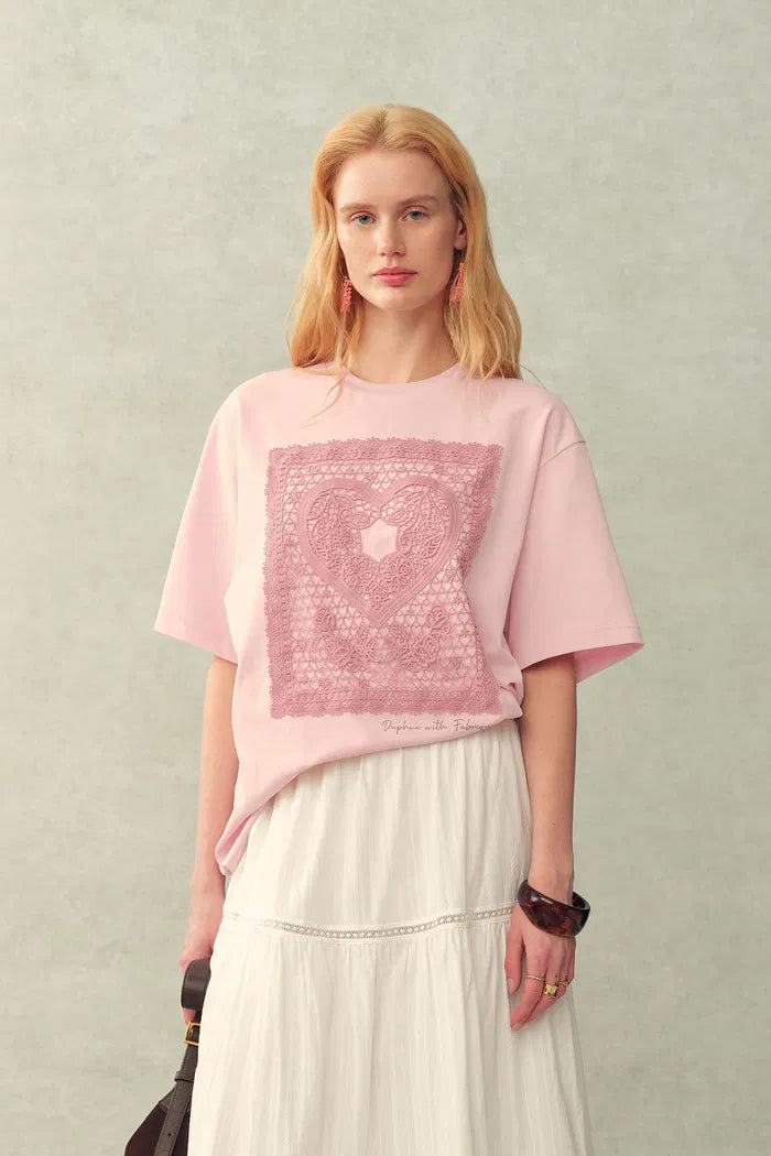 Tina Heart Embroidered Patch T-Shirt in Premium Jersey Cotton