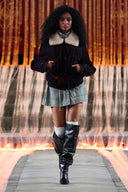 Veronica Kunstpelzkragen Steppjacke aus Geflocktem Denim