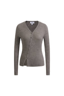 Mia Off-Center V-Neck Fitted Knit Cardigan In Lightweight Merino Wool Blend