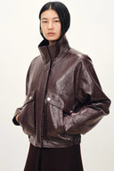 Scarlett Batwing Cropped Jacket in Crinkled Vegan Leather
