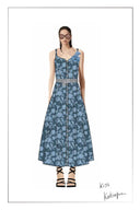 Ella Flora Laserwork Strap Maxi Dress in Cotton Denim