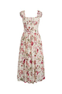 Vestido con tirantes y estampado de granada Rosalina fruncido en mezcla de lino