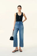 Jeans cortos adornados estilo rodeo en denim de algodón