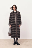 Camila Leatehr Accent Checkered Coat in Bouclé Wool