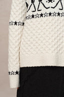 Star Walker White Fair Isle Pullover in Wool Pom-Pom Yarn Knit