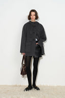 Aeliana Plaid Hooded Midi Coat in Dark Grey Wool Blend