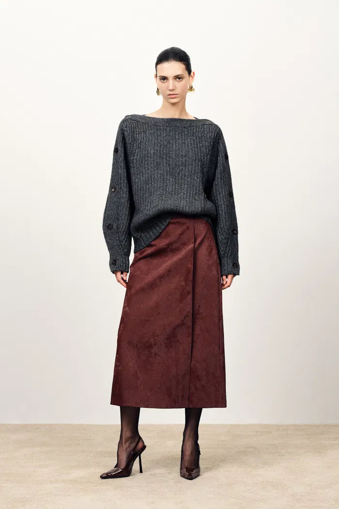 Kylie Off-Shoulder Button Detail in Coarse-Spun Merino Wool Knit