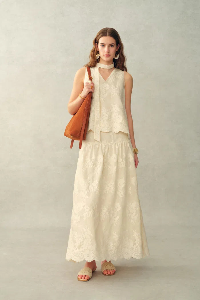 Bailey Lace Embroidered Midi Skirt in Tulle Embroidery