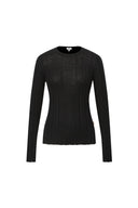 Cara Side Slit Long Sleeve Fitted Top in Merino Wool Yang Yarn Knit
