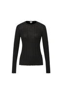 Cara Side Slit Long Sleeve Fitted Top in Merino Wool Yang Yarn Knit