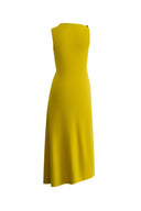Kiki Mustard Green Asymmetric Knot Sleeveless Dress in Acetate Knit