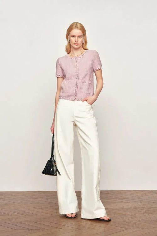 Shay Short Sleeve Cardigan in Mulberry Silk