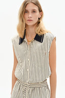 Nino Contrast Collar Sleeveless Shirt Top and Short Matching Set in Cotton Poplin