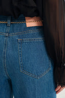 Jean évasé ceinturé Elly en denim coton couleur sarcelle