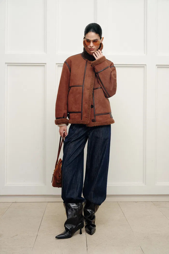 Edin Adjustable Wind Buckle Jacket in Faux Shearling