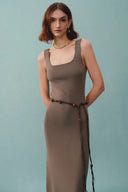 Hera Wide Sleeveless Strap Dress in Stretch Yarn Knit