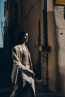 Lauren High Rise Midi Skirt in Dew Retted French Linen