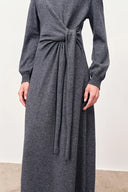 Nora Asymmetric Knotted Maxi Dress in Merino Wool Knit