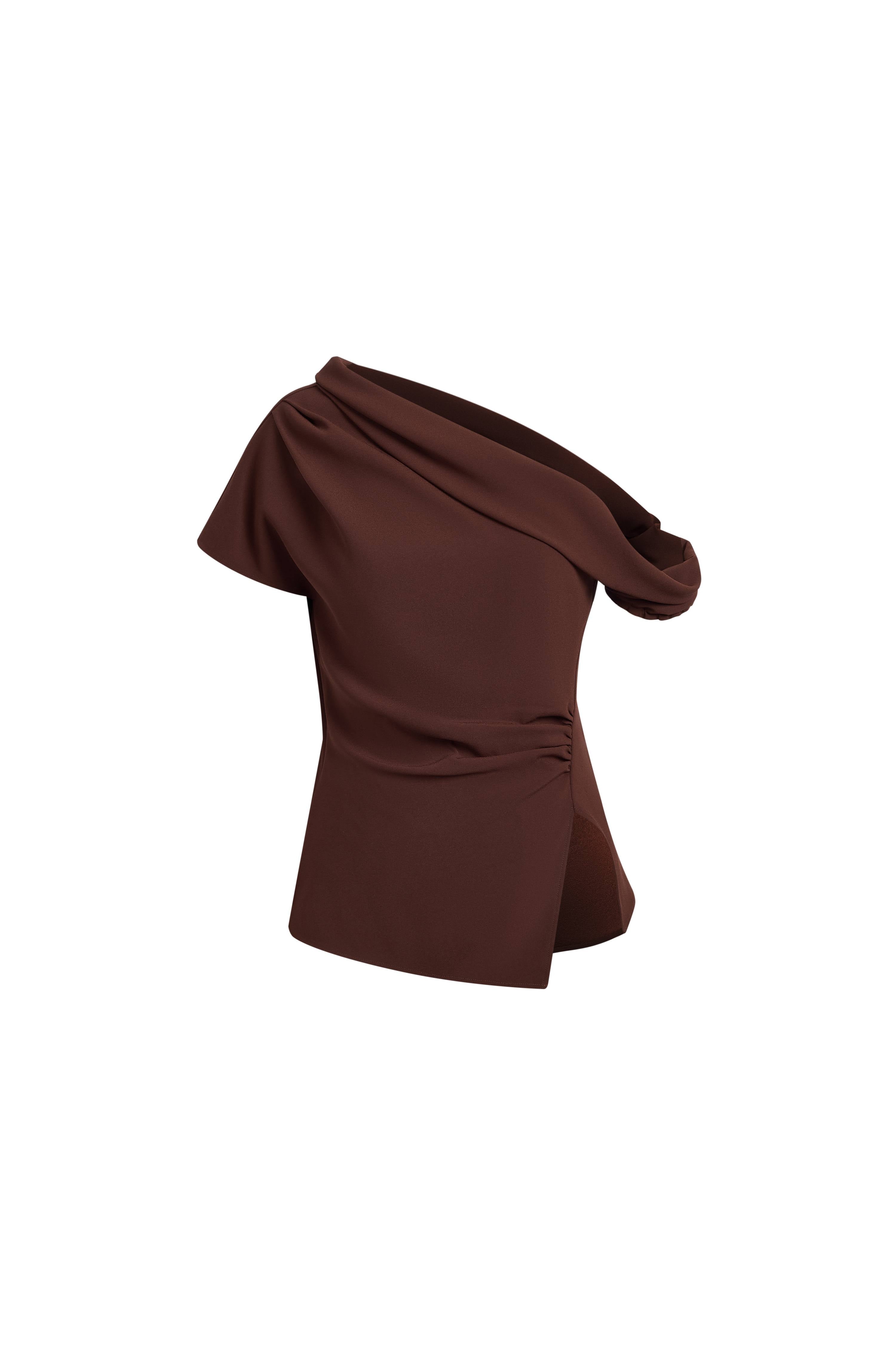 Hazel Asymmetric Ruched One Shoulder Side Slit Fitted Top in