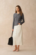 Mika Henley Neck Long Sleeve Top in Merino Wool Cable Knit