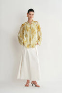 Blusa Emery con Mangas Semitransparentes en Georgette de Seda Burnout