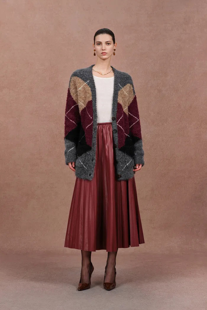 Ayr Argyle Cardigan in Merino-Alpaca Loop Yarn