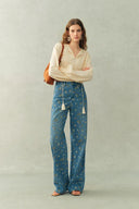 Crepus Gestreiftes französisches Hemd mit Fransenbändern aus Baumwoll-Jacquard