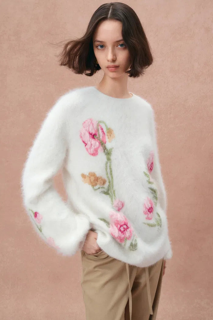 Rhoeadine 3D Jacquard Embroidered Sweater in Alpaca Wool