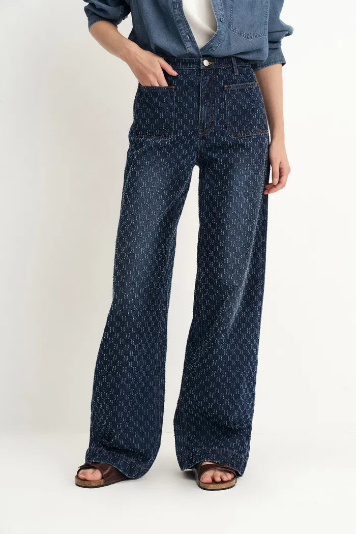 Natalie Gradient Straight Jeans in Diamond Jacquard Cotton Denim