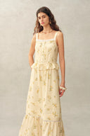 Sylvia Floral Lace Trim Layered Sleeveless Cami Dress in Linen Blend