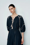 Antonia Embroidered Robe Dress in Linen Blend