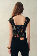 Sirena Smocked  Pomegranate Print Cami Top with Built-In Cups in Silk Cotton Blend