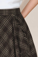 Annie Asymmetric Panel Fringe Plaid Skirt in Merino wool check