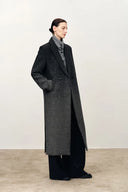 Audrey Gradient Herringbone Straight Long Coat in Merino Wool