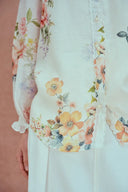 Blusa Ariel Flora e completo pantaloni in misto seta-lino