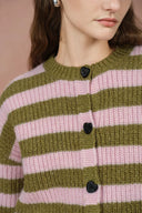 Valentina Ballonärmel Gestreifter Cardigan aus Merinowollstrick