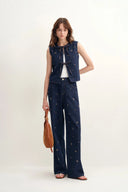 Hestia Hand Beaded Star Embellishment Jeans in Lyocell Denim