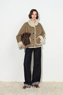 Kelly Shawl Collar Shearling Jacket in Faux Suede